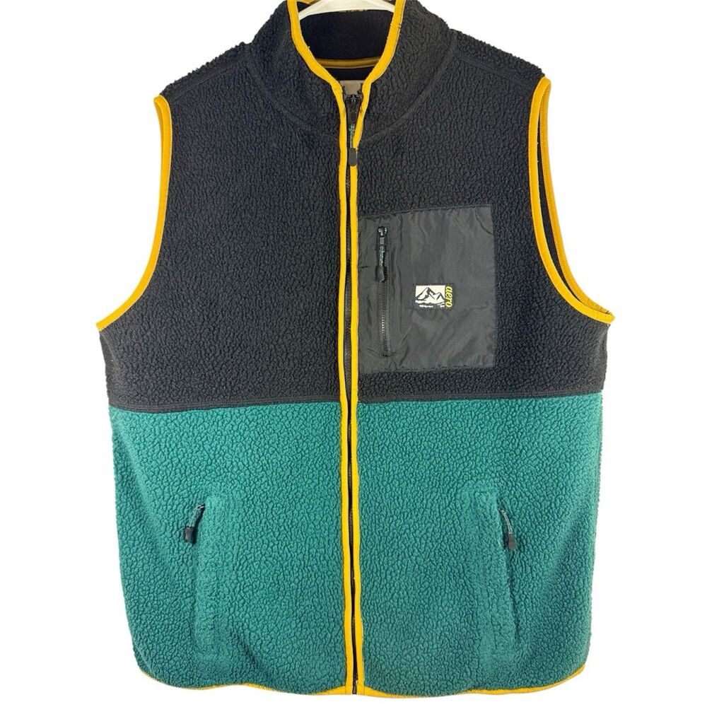 Aeropostale Fleece Vest Full Zip Mens LG Jamaican Flag Black/Green/Gold
